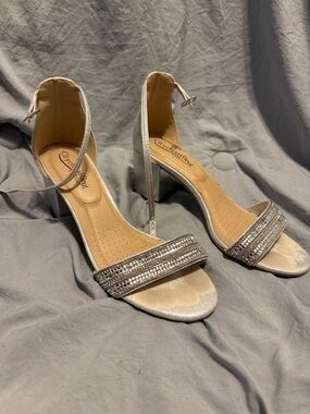 Cityclassified Silver Rhinestone Ankle-Strap Heels